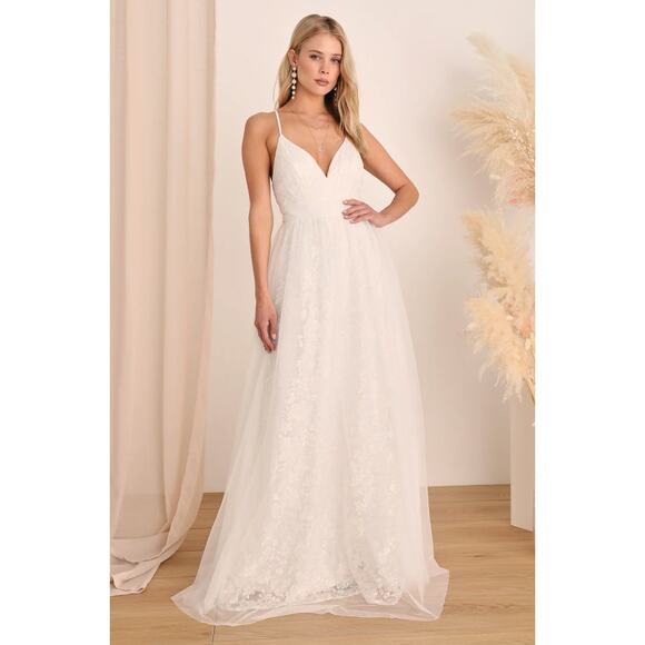 Lulus Dreamer Ivory Embroidered Tulle Maxi Dress Size S - Picture 8 of 11